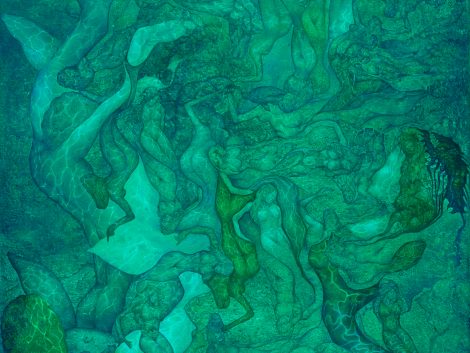 Ölgemälde Surrealismus. Gemälde Titel "Wasserwesen" - Öl auf Leinwand - Kunst von Roland Rafael Repczuk. Erhältlich als limitierter Fine Art Print / Leinwanddruck. Einzigartiger Kunstdruck.