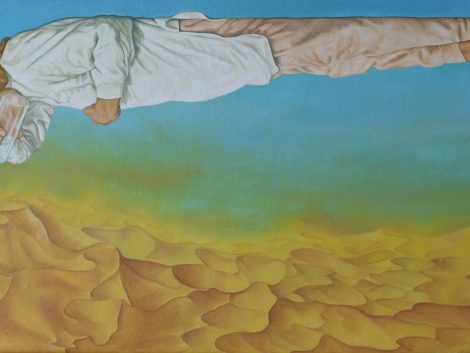Ölgemälde Phantastischer Realismus. Gemälde Titel "Flucht in die Wüste" - Öl auf Leinwand - Surrealismus-Kunst von Roland Rafael Repczuk