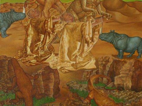 Ölgemälde Surrealismus. Gemälde Titel "Zeit ist ein Gangster" - Öl auf Leinwand - Kunst von Roland Rafael Repczuk. Erhältlich als limitierter Fine Art Print / Leinwanddruck. Einzigartiger Kunstdruck.