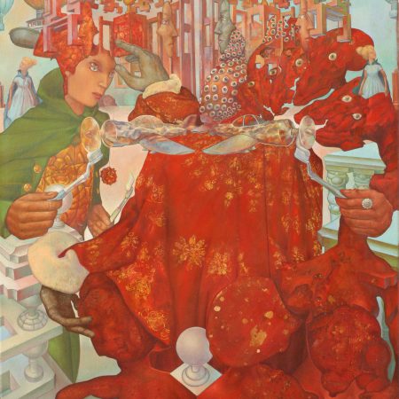 Ölgemälde Surrealismus. Gemälde Titel "Machtspiele" - Öl auf Leinwand - Kunst von Roland Rafael Repczuk