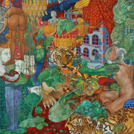 Ölgemälde Surrealismus. Gemälde Titel "Urzeit und Kosmologie" - Öl auf Leinwand - Kunst von Roland Rafael Repczuk